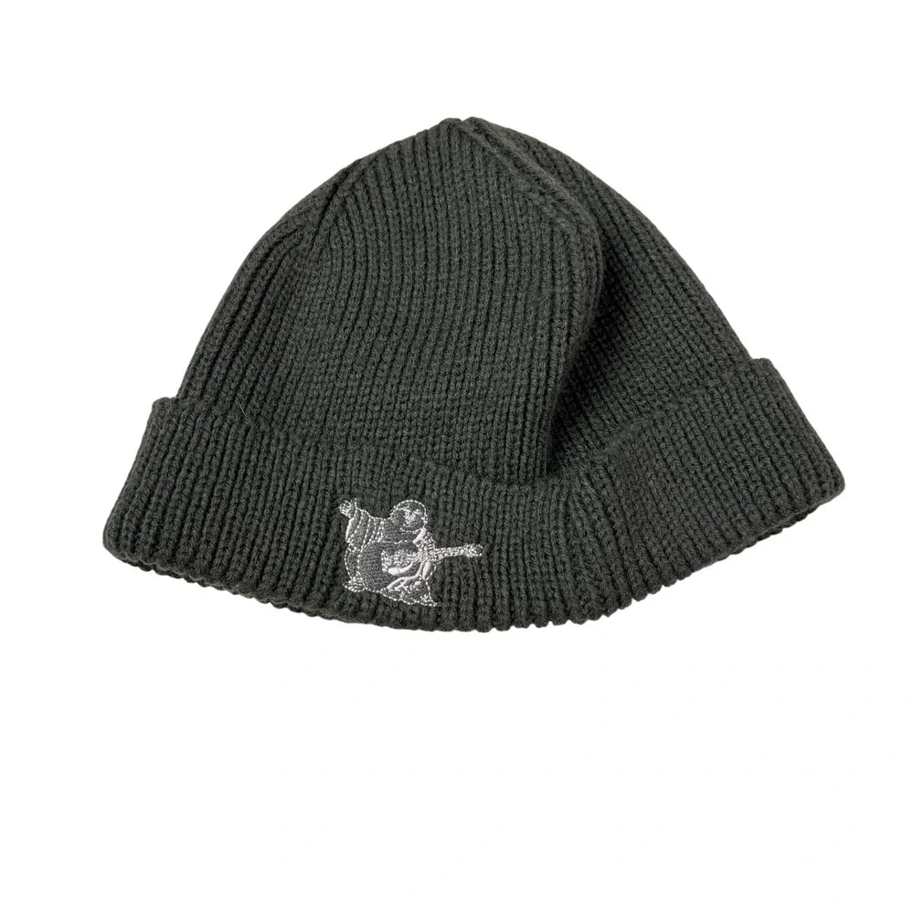 True Religion Beanie Hat Charcoal Gray Buddha‎ Guitar Embroidery OSFA Acrylic
